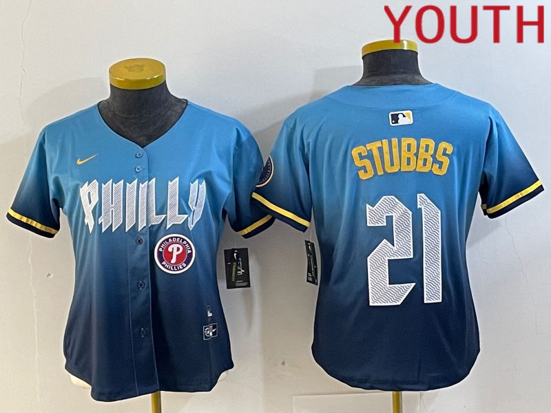Youth Philadelphia Phillies #21 Stubbs Blue City Edition 2024 Nike MLB Jersey style 2